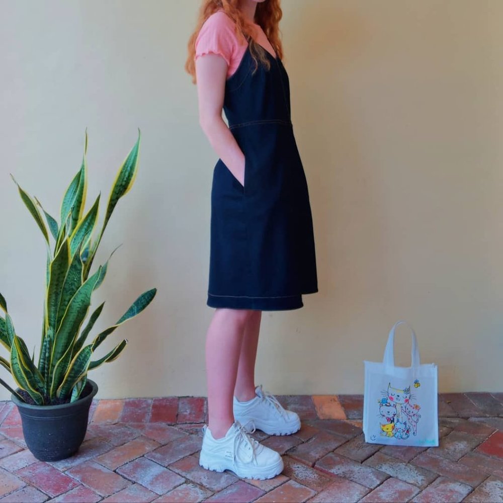 INC Jean Jumper Dress Midi with Large Pockets